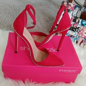 Brand New never worn red suede pump with studs
